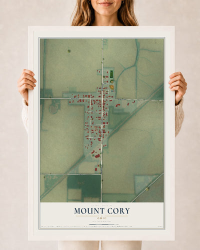 Map of Mount Cory, Ohio, 24 x 36 inch print in a white wood frame