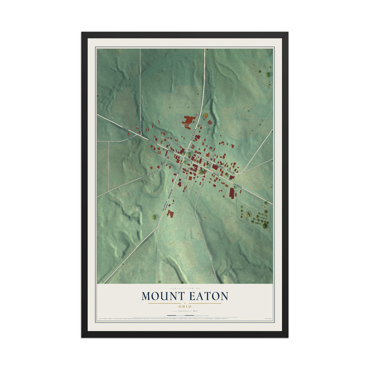 Map of Mount Eaton, Ohio, 12 x 18 inch print in a black wood frame