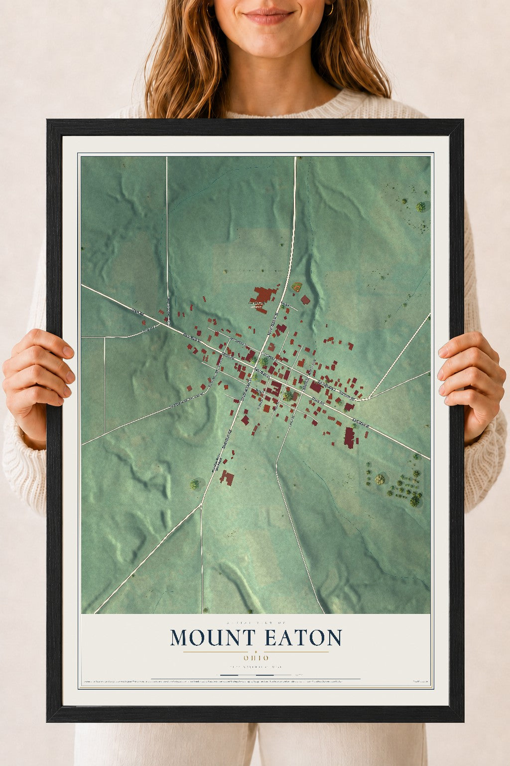 Map of Mount Eaton, Ohio, 18 x 24 inch print in a black wood frame