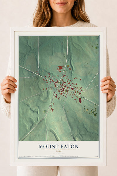 Map of Mount Eaton, Ohio, 18 x 24 inch print in a white wood frame