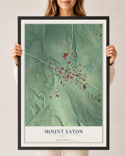 Map of Mount Eaton, Ohio, 24 x 36 inch print in a black wood frame
