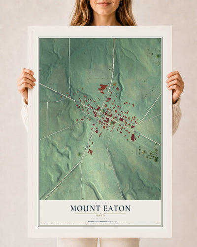 Map of Mount Eaton, Ohio, 24 x 36 inch print in a white wood frame