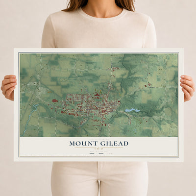 Map of Mount Gilead, Ohio, 12 x 18 inch unframed archival matte print