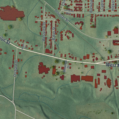 Second close-up of the map of Mount Gilead, Ohio print showing more streets and buildings