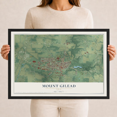 Map of Mount Gilead, Ohio, 12 x 18 inch print in a black wood frame