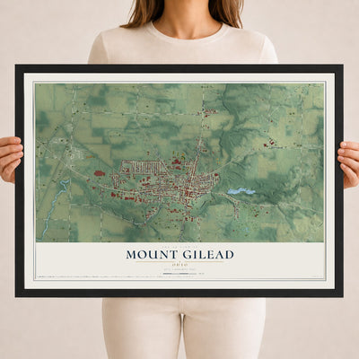 Map of Mount Gilead, Ohio, 18 x 24 inch print in a black wood frame