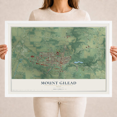 Map of Mount Gilead, Ohio, 18 x 24 inch print in a white wood frame
