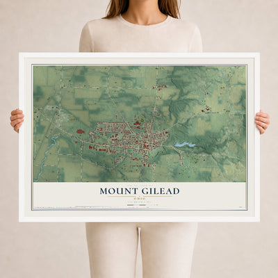 Map of Mount Gilead, Ohio, 24 x 36 inch print in a white wood frame