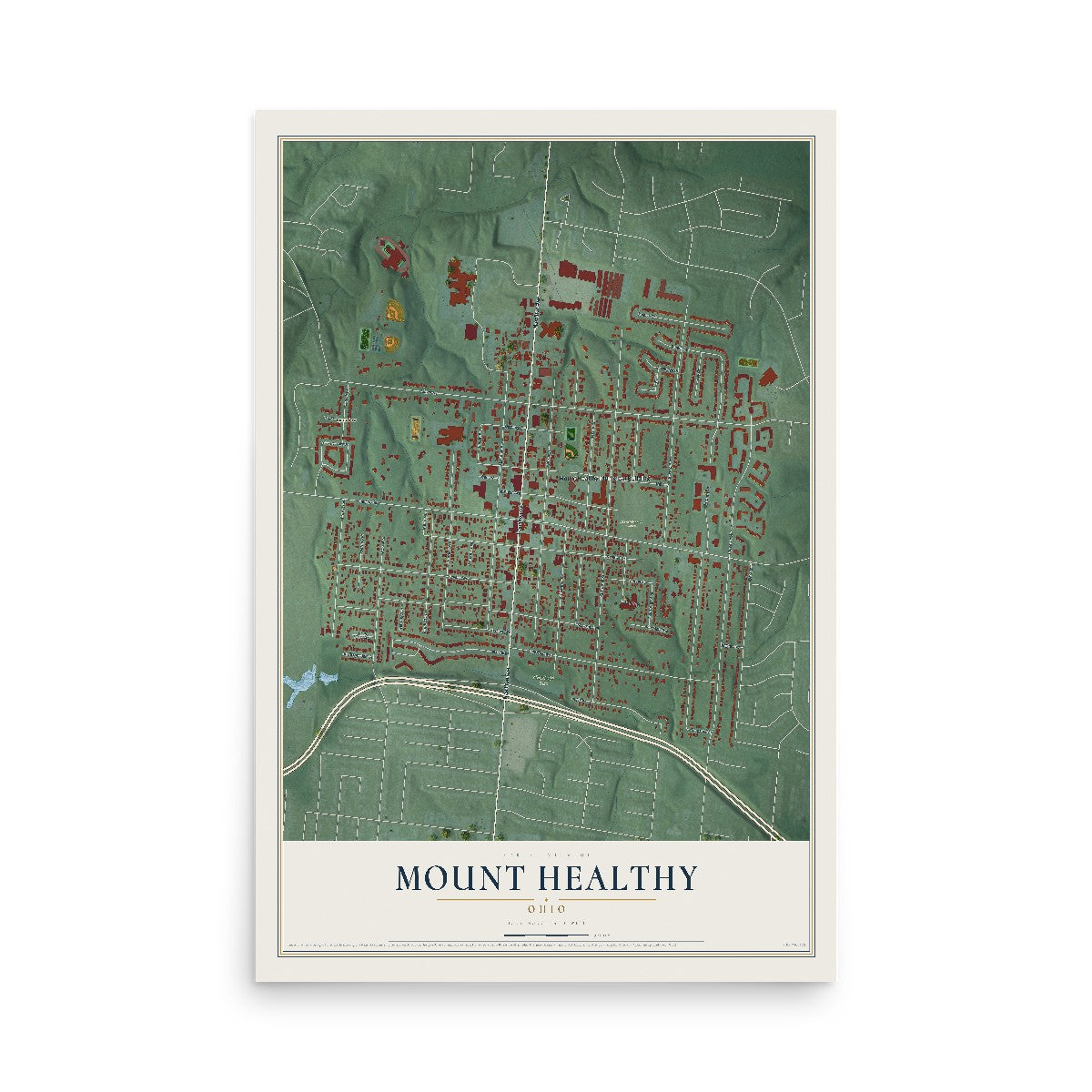 Map of Mount Healthy, Ohio, 12 x 18 inch unframed archival matte print