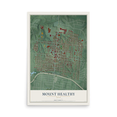Map of Mount Healthy, Ohio, 12 x 18 inch unframed archival matte print