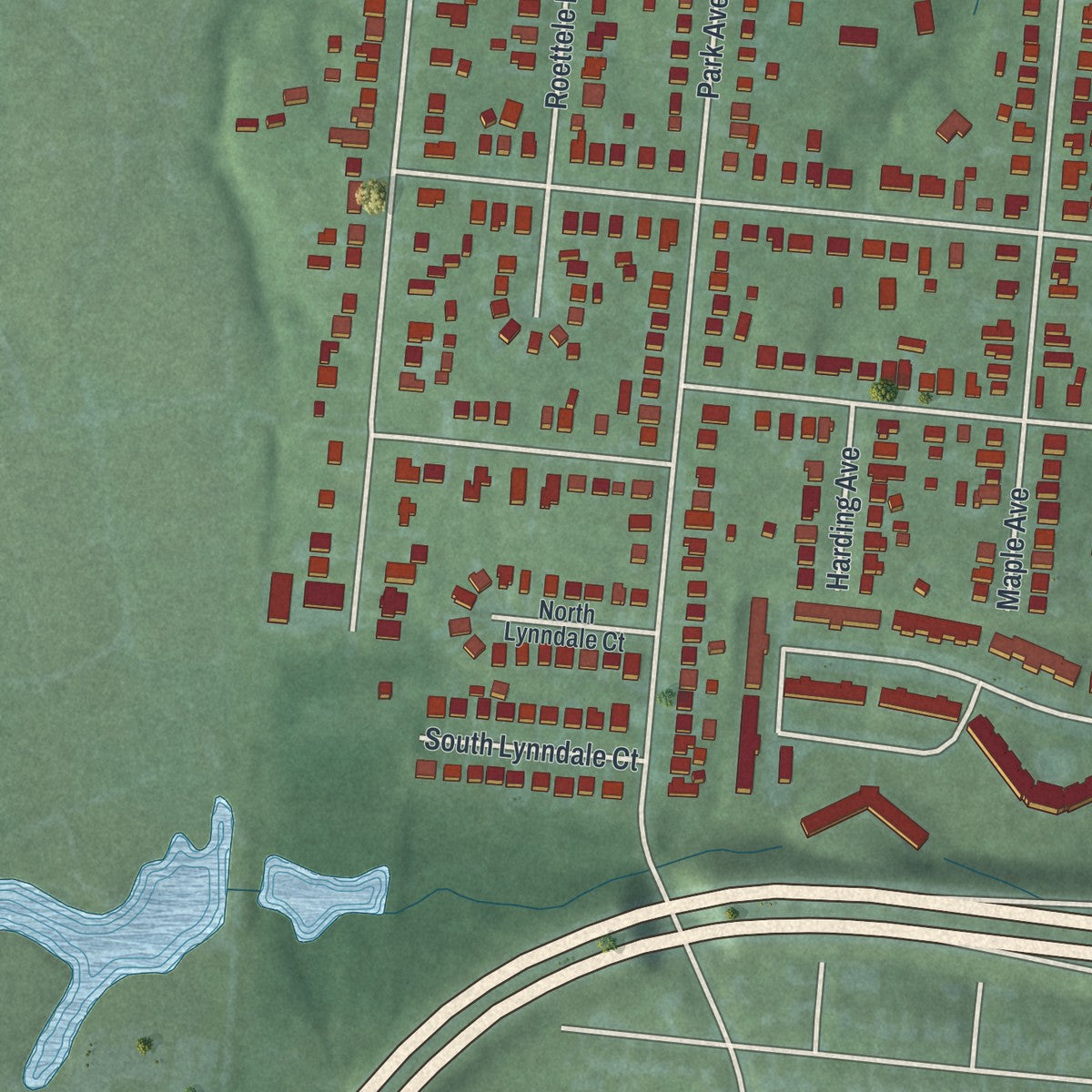 Second close-up of the map of Mount Healthy, Ohio print showing more streets and buildings