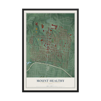 Map of Mount Healthy, Ohio, 12 x 18 inch print in a black wood frame