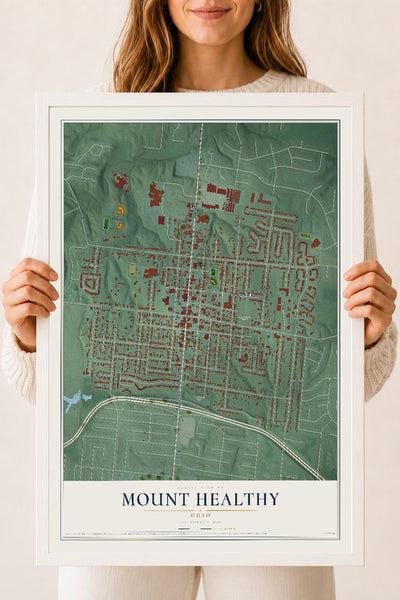 Map of Mount Healthy, Ohio, 18 x 24 inch print in a white wood frame