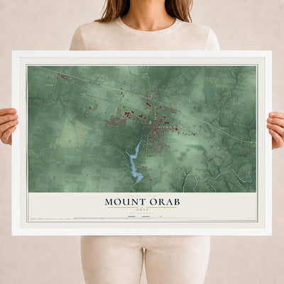 Map of Mount Orab, Ohio, 18 x 24 inch print in a white wood frame