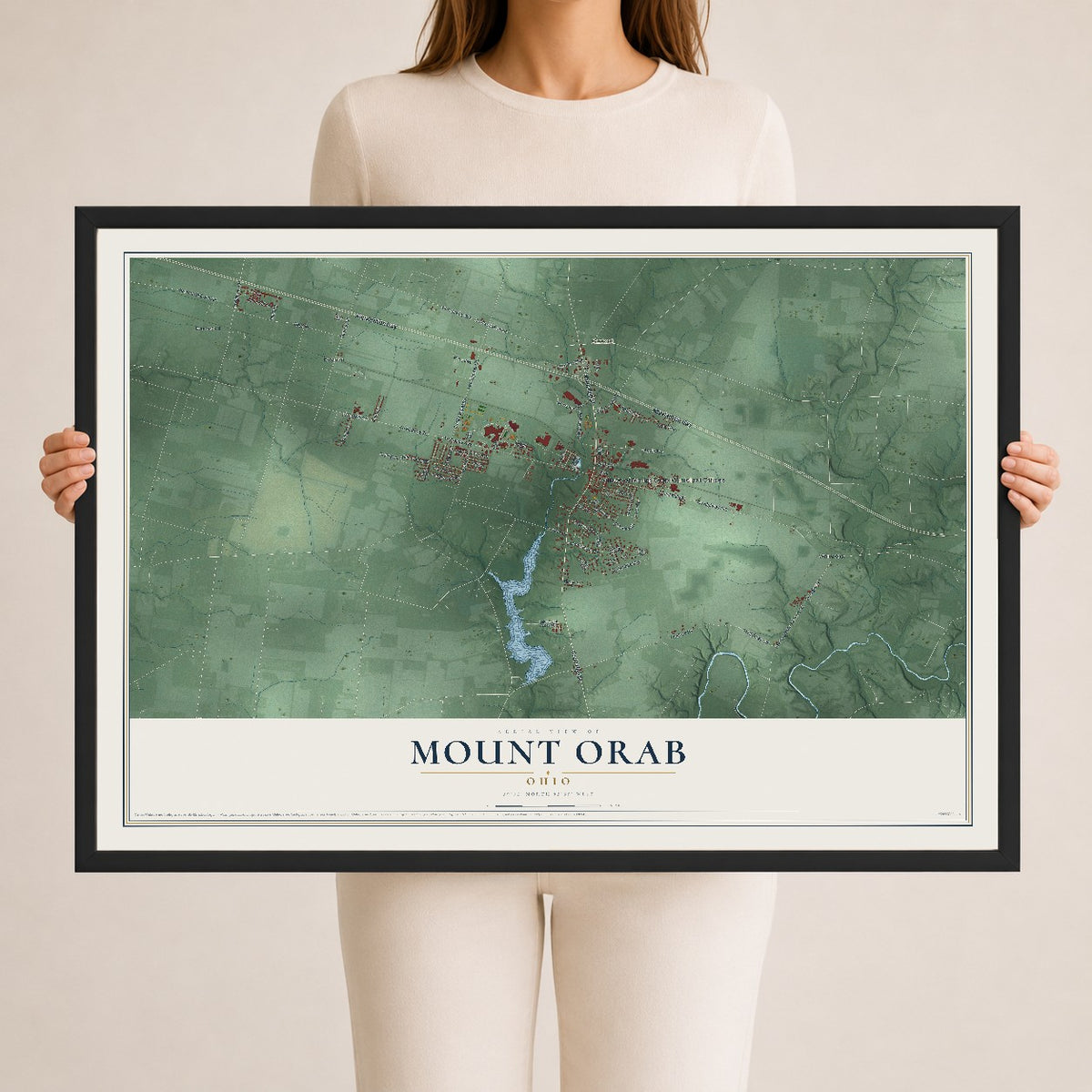 Map of Mount Orab, Ohio, 24 x 36 inch print in a black wood frame