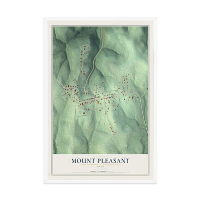 Map of Mount Pleasant, Ohio, 12 x 18 inch print in a white wood frame