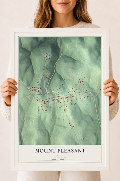Map of Mount Pleasant, Ohio, 18 x 24 inch print in a white wood frame