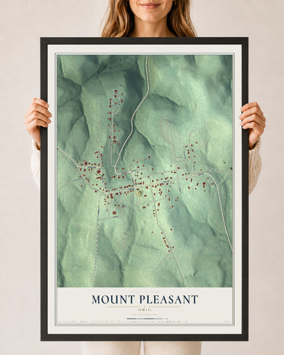 Map of Mount Pleasant, Ohio, 24 x 36 inch print in a black wood frame