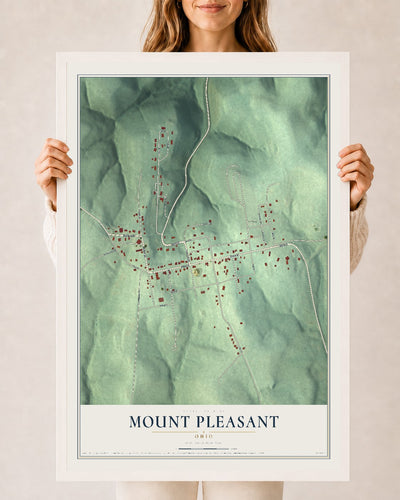 Map of Mount Pleasant, Ohio, 24 x 36 inch print in a white wood frame
