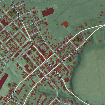 Close-up of the map of Mount Sterling, Ohio print showing street and building detail