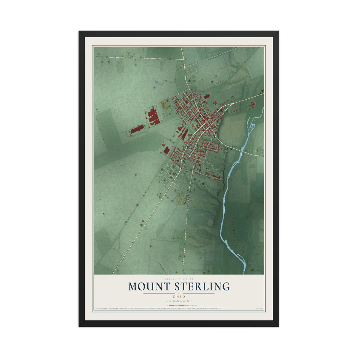 Map of Mount Sterling, Ohio, 12 x 18 inch print in a black wood frame