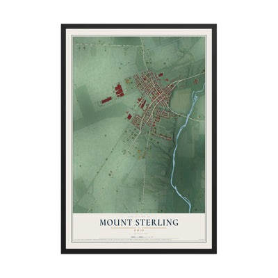 Map of Mount Sterling, Ohio, 12 x 18 inch print in a black wood frame