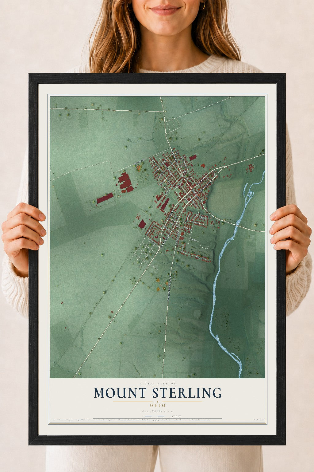 Map of Mount Sterling, Ohio, 18 x 24 inch print in a black wood frame