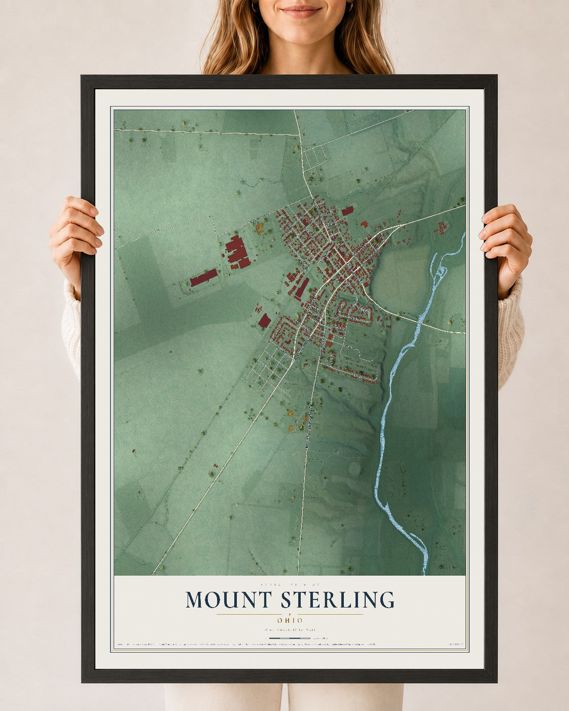 Map of Mount Sterling, Ohio, 24 x 36 inch print in a black wood frame