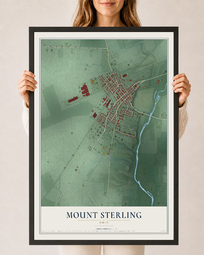 Map of Mount Sterling, Ohio, 24 x 36 inch print in a black wood frame
