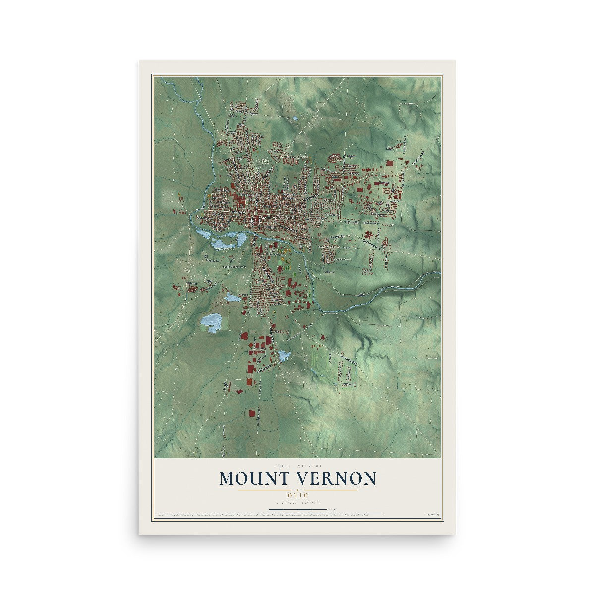 Map of Mount Vernon, Ohio, 12 x 18 inch unframed archival matte print