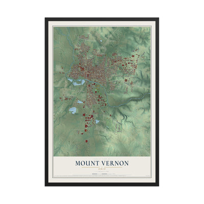 Map of Mount Vernon, Ohio, 12 x 18 inch print in a black wood frame