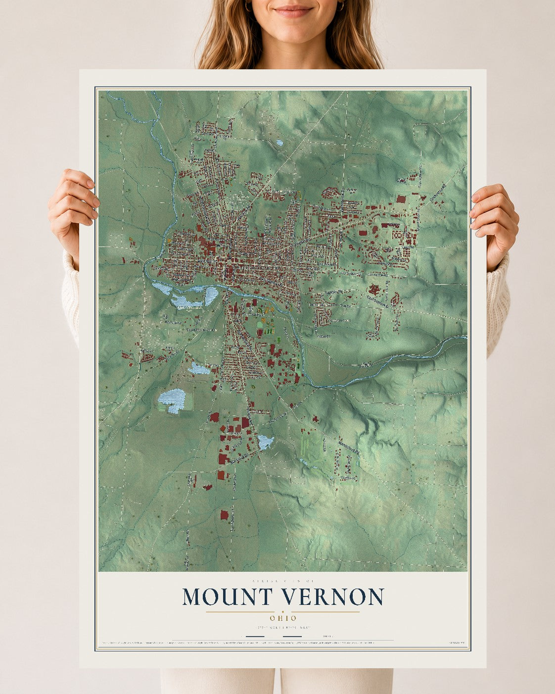 Map of Mount Vernon, Ohio, 24 x 36 inch unframed archival matte print