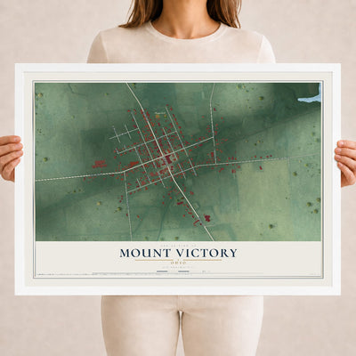 Map of Mount Victory, Ohio, 18 x 24 inch print in a white wood frame
