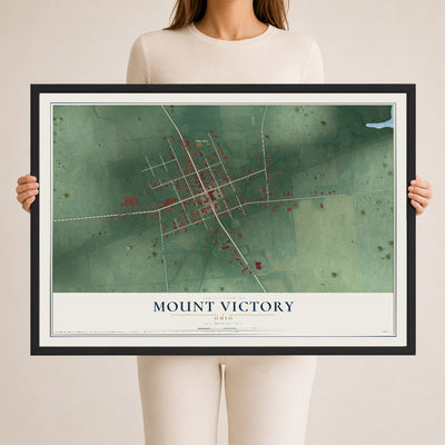 Map of Mount Victory, Ohio, 24 x 36 inch print in a black wood frame