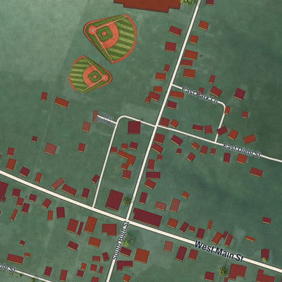 Close-up of the map of Mowrystown, Ohio print showing street and building detail