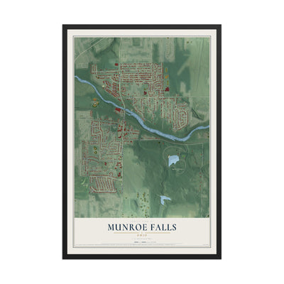 Map of Munroe Falls, Ohio, 12 x 18 inch print in a black wood frame
