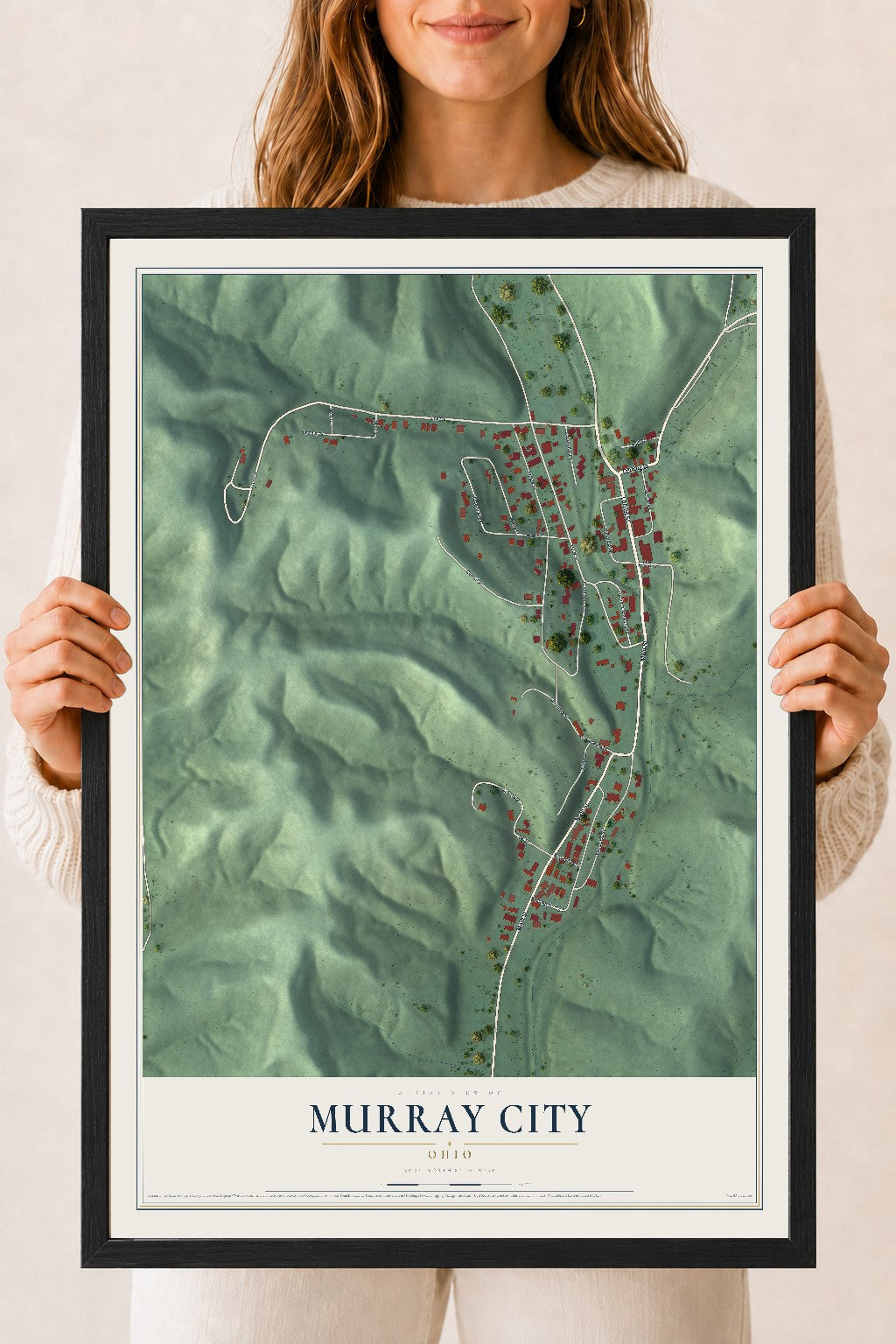 Map of Murray City, Ohio, 18 x 24 inch print in a black wood frame