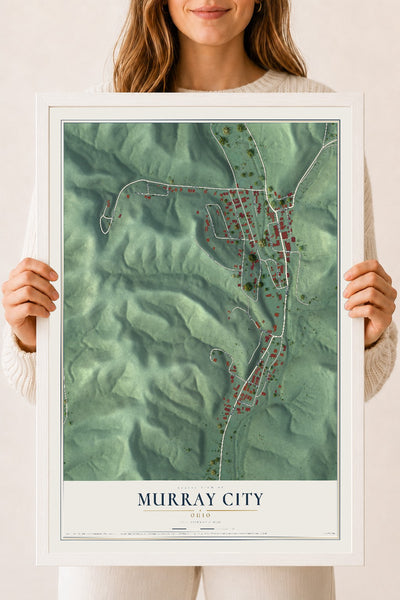 Map of Murray City, Ohio, 18 x 24 inch print in a white wood frame