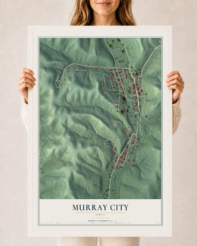 Map of Murray City, Ohio, 24 x 36 inch print in a white wood frame