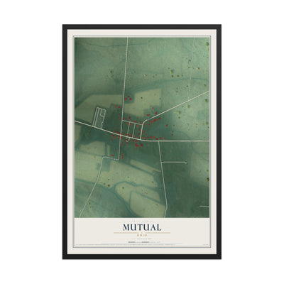 Map of Mutual, Ohio, 12 x 18 inch print in a black wood frame