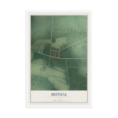 Map of Mutual, Ohio, 12 x 18 inch print in a white wood frame