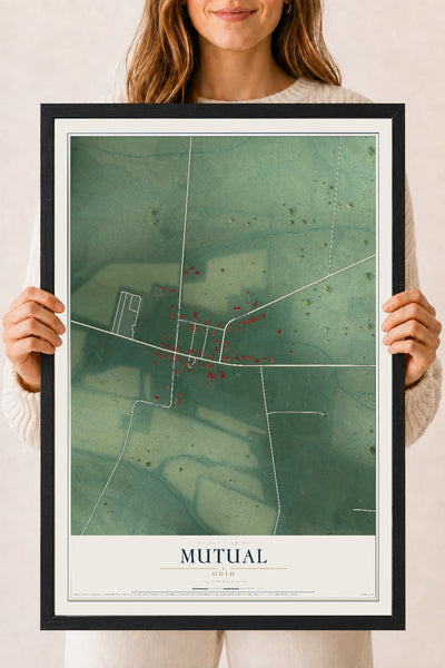 Map of Mutual, Ohio, 18 x 24 inch print in a black wood frame
