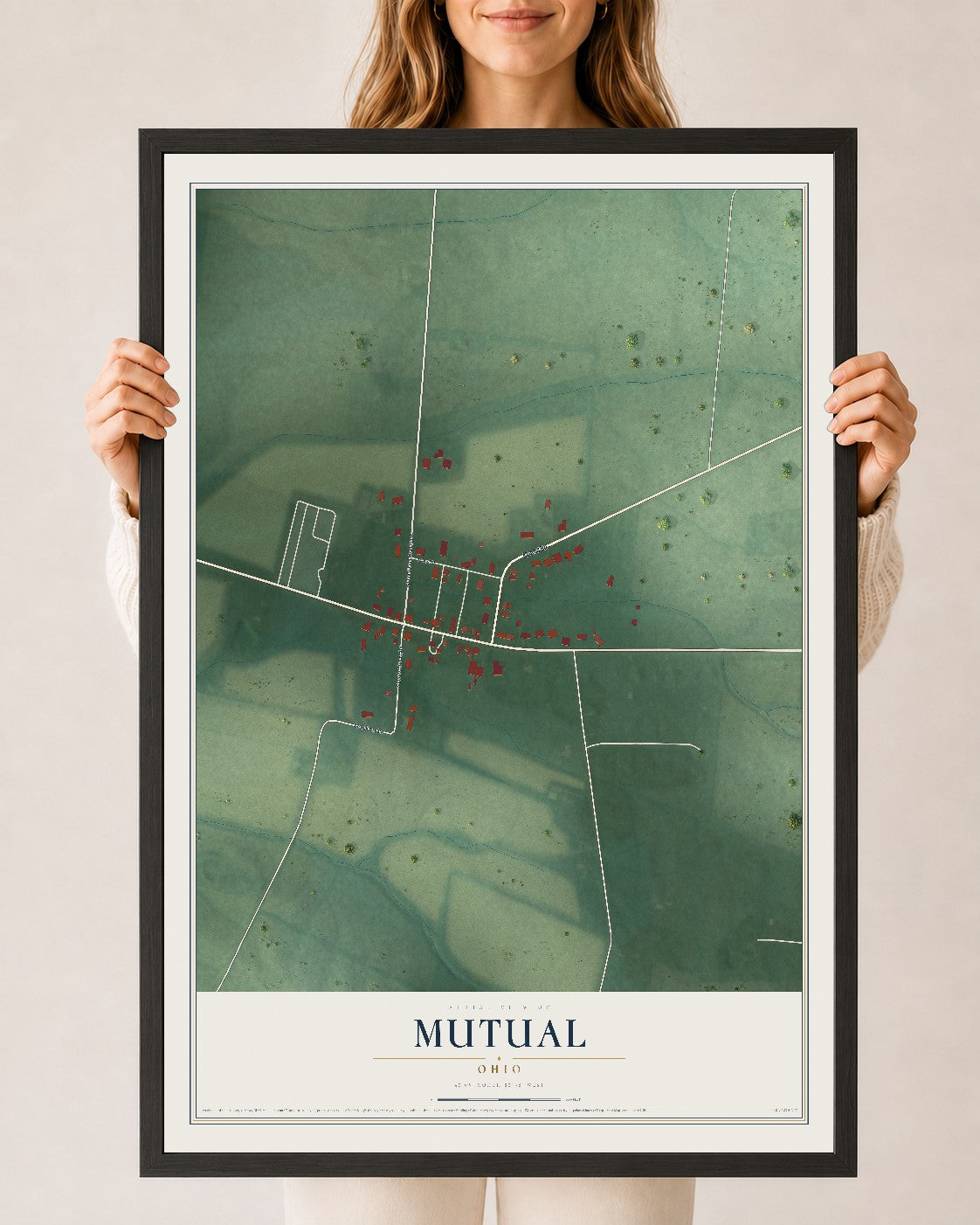 Map of Mutual, Ohio, 24 x 36 inch print in a black wood frame