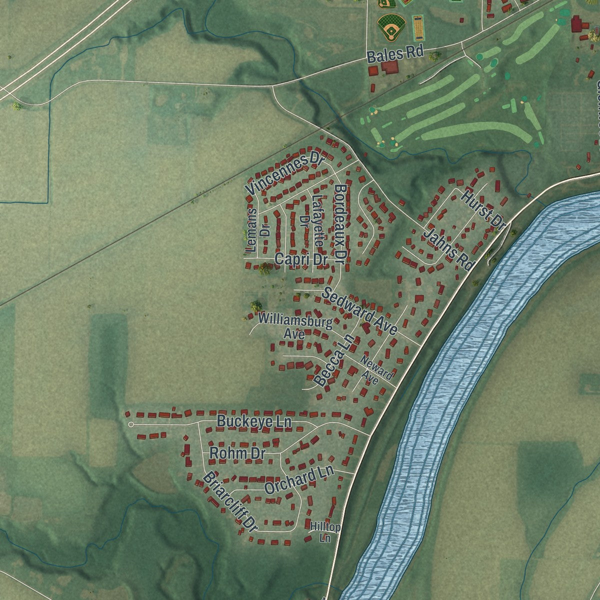Second close-up of the map of Napoleon, Ohio print showing more streets and buildings