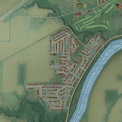 Second close-up of the map of Napoleon, Ohio print showing more streets and buildings
