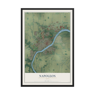 Map of Napoleon, Ohio, 12 x 18 inch print in a black wood frame