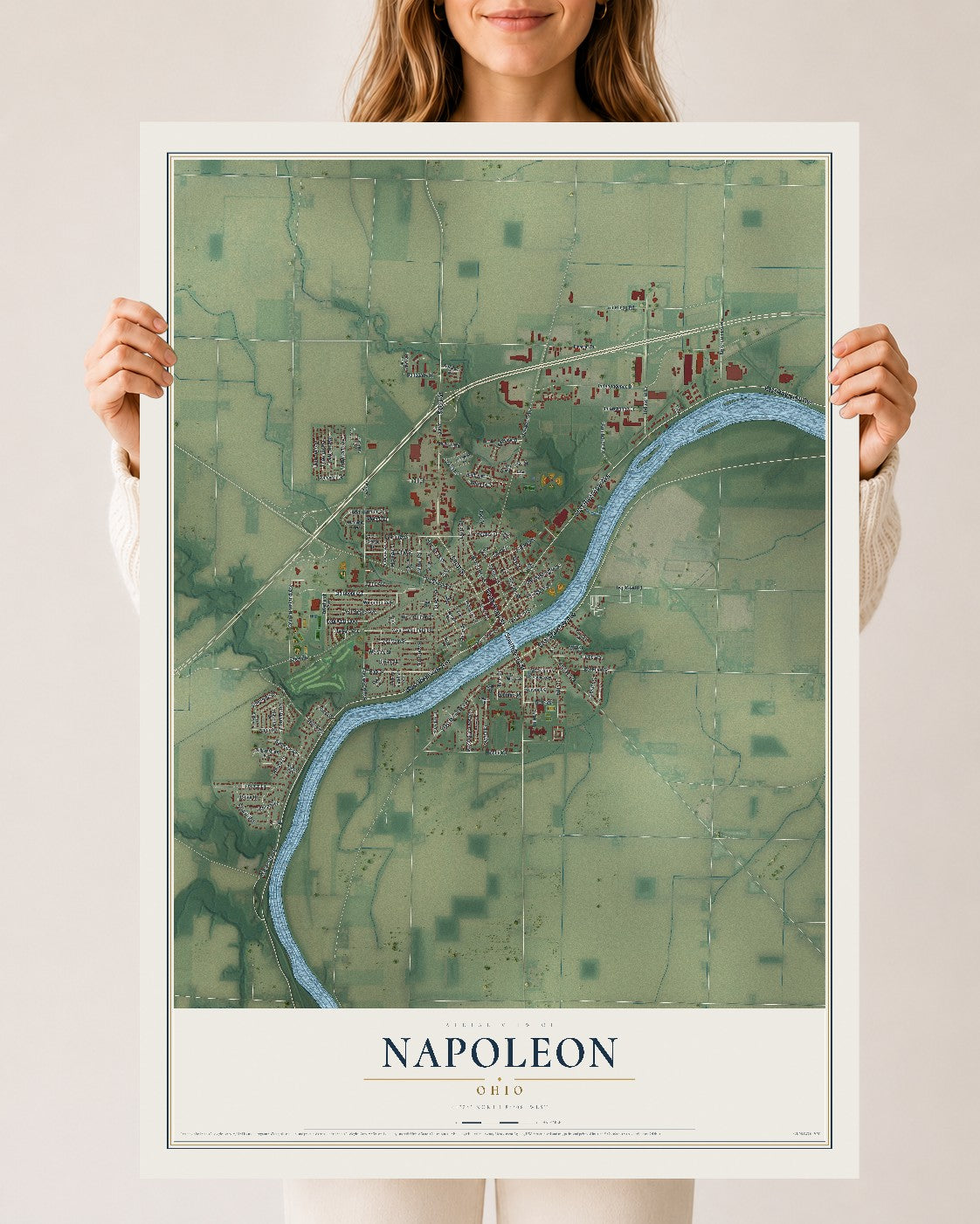 Map of Napoleon, Ohio, 24 x 36 inch unframed archival matte print
