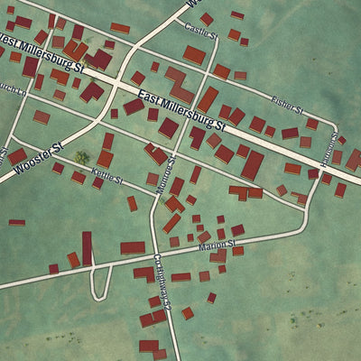 Close-up of the map of Nashville, Ohio print showing street and building detail