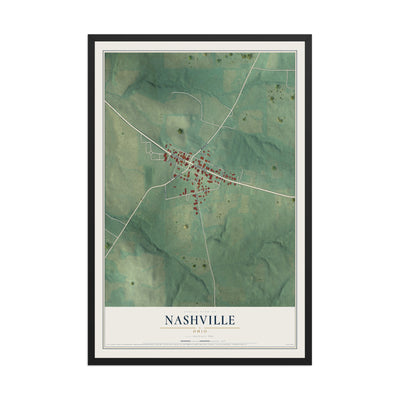 Map of Nashville, Ohio, 12 x 18 inch print in a black wood frame