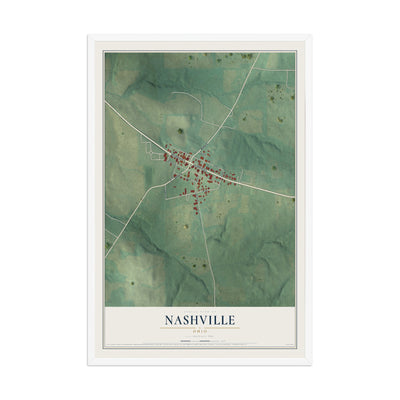 Map of Nashville, Ohio, 12 x 18 inch print in a white wood frame